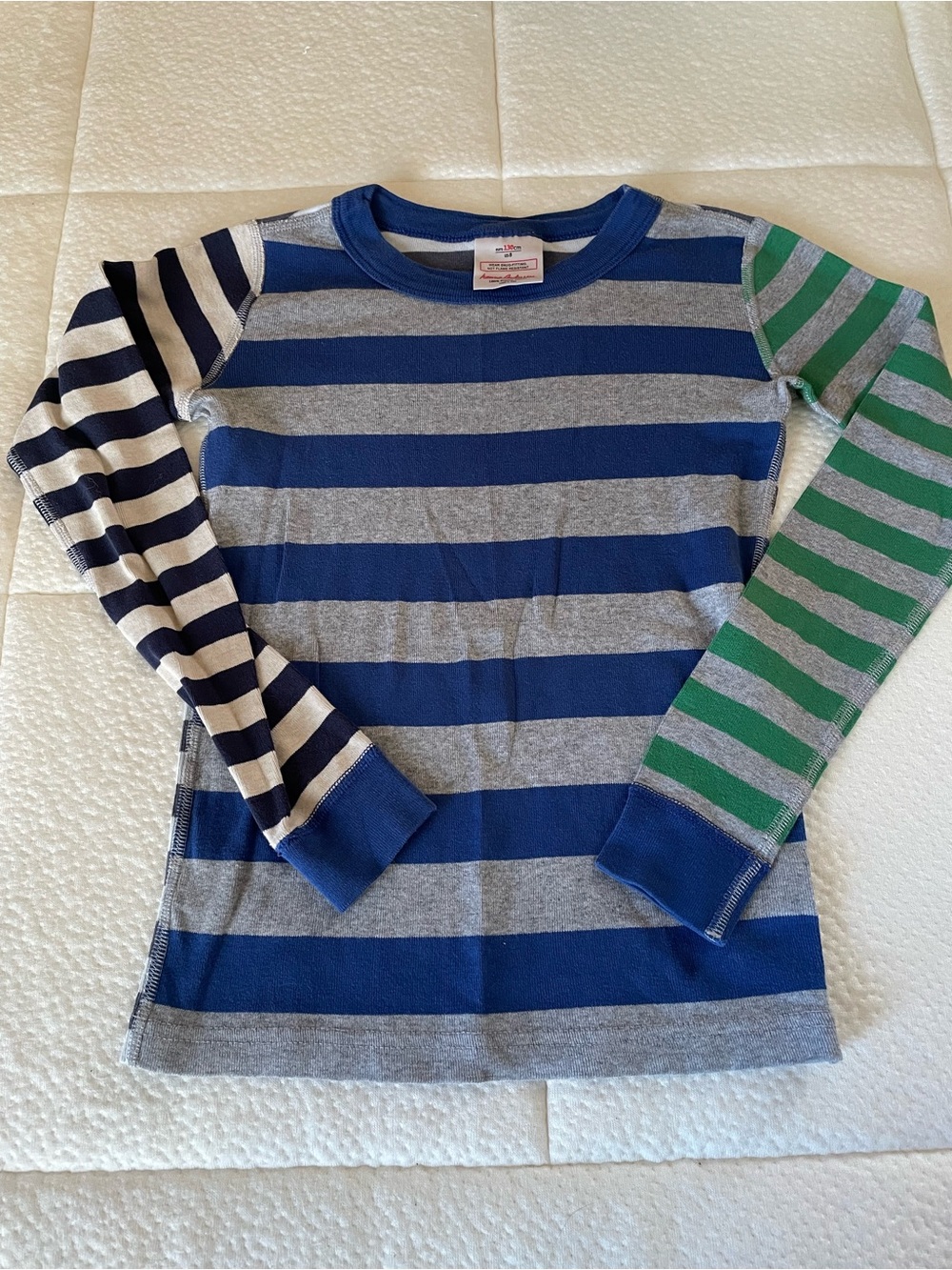 Hanna Andersson Blue & Gray Striped Long-Sleeve Tee with Mixed Sleeve Stripes